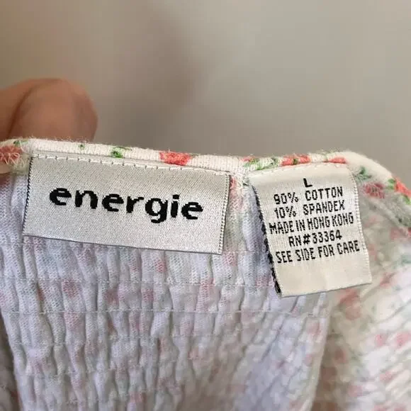 Y2K ENERGIE White & Pink Ditsy Floral Print Smocked Tank Top Junior Size Large - Picture 5 of 5